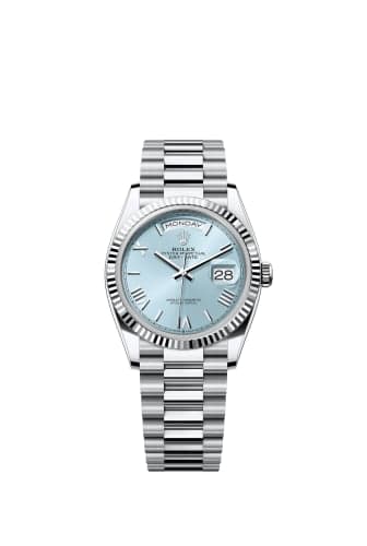 Rolex Day-Date 36 Platinum - Fluted / Ice Blue - Roman / President