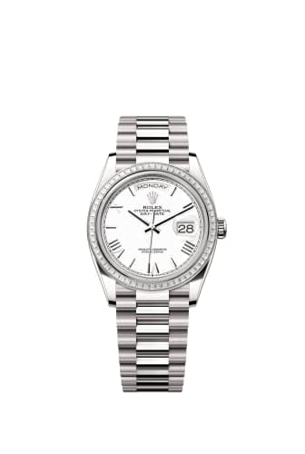 Rolex Day-Date 36 White Gold - Baguette / White - Roman / President