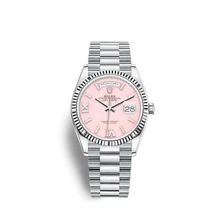 Rolex Day-Date 36 Platinum - Fluted / Pink Opal / President