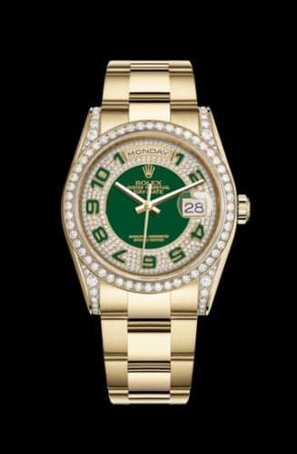Rolex Day-Date 36 Yellow Gold Diamonds / Oyster / Green Paved