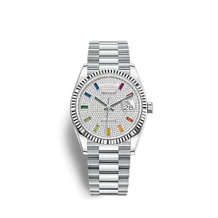 Rolex Day-Date 36 Platinum - Fluted / Paved - Rainbow / President