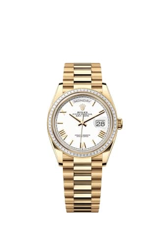 Rolex Day-Date 36 Yellow Gold - Baguette / White - Roman / President
