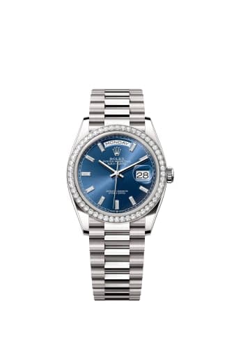 Rolex Day-Date 36 White Gold - Diamond / Bright Blue - Baguette / President