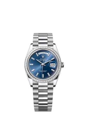 Rolex Day-Date 36 Platinum - Baguette / Bright Blue - Baguette / President