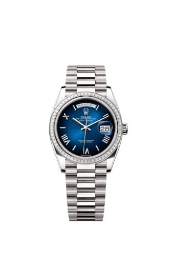 Rolex Day-Date 36 White Gold - Baguette / Blue Ombré - Roman / President