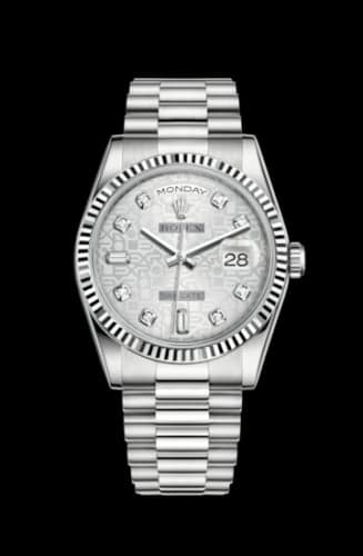 Rolex Day-Date 36 White Gold Fluted / President / Silver Computer