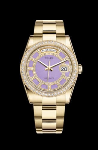 Rolex Day-Date 36 Yellow Gold Diamonds / Oyster / Lavender Jade Carousel