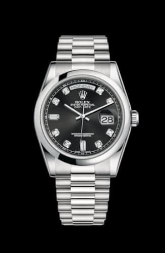 Rolex Day-Date 36 Platinum Domed / President / Black Diamond