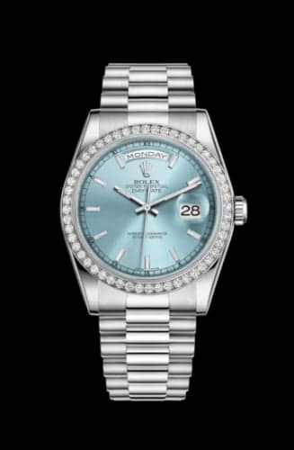 Rolex Day-Date 36 Platinum Diamonds / President / Ice Blue