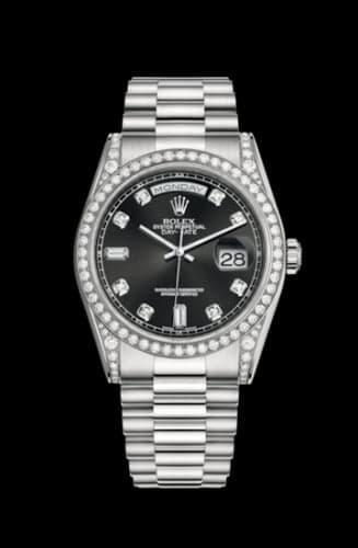 Rolex Day-Date 36 White Gold Diamonds / President / Black Diamond