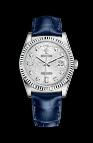 Rolex Day-Date 36 White Gold Fluted / Strap / Silver Computer