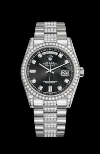 Rolex Day-Date 36 White Gold Diamonds / President Diamond / Black Diamond