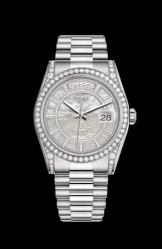 Rolex Day-Date 36 White Gold Diamonds / President / MOP Carousel