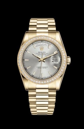Rolex Day-Date 36 Yellow Gold Diamonds / President / Silver