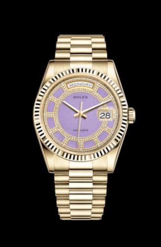 Rolex Day-Date 36 Yellow Gold Fluted / President / Lavender Jade Carousel