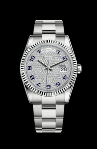 Rolex Day-Date 36 White Gold Fluted / Oyster / Paved