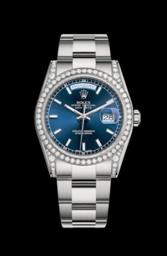 Rolex Day-Date 36 White Gold Diamonds / Oyster / Blue