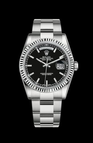 Rolex Day-Date 36 White Gold Fluted / Oyster / Black
