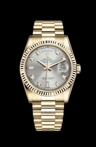 Rolex Day-Date 36 Yellow Gold Fluted / President / Silver Diamonds