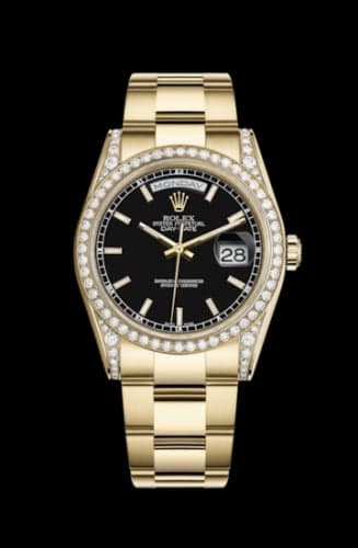 Rolex Day-Date 36 Yellow Gold Diamonds / Oyster / Black Diamonds Rubies
