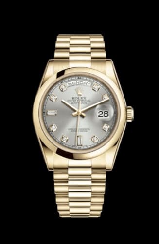 Rolex Day-Date 36 Yellow Gold Domed / President / Silver Diamonds