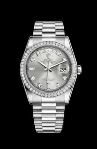 Rolex Day-Date 36 Platinum Diamonds / President / Silver Diamonds