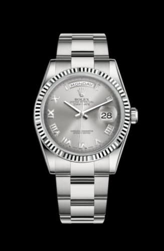Rolex Day-Date 36 White Gold Fluted / Oyster / Grey Roman