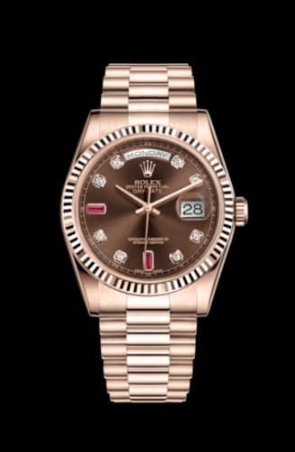 Rolex Day-Date 36 Everose Fluted / President / Chocolate Diamonds Rubies