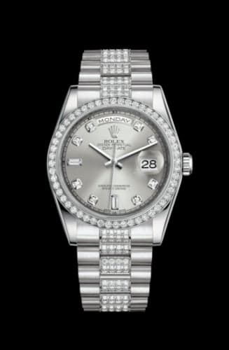 Rolex Day-Date 36 Platinum Diamonds / President Diamonds / Silver Diamond