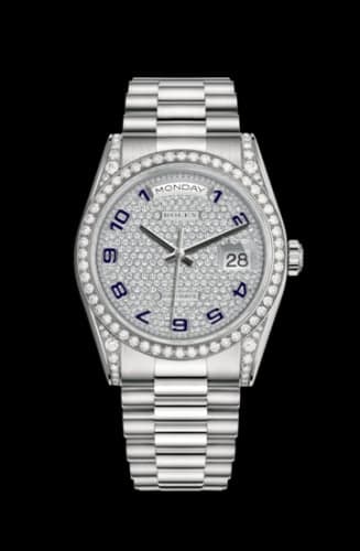 Rolex Day-Date 36 White Gold Diamonds / President / Paved Arabic