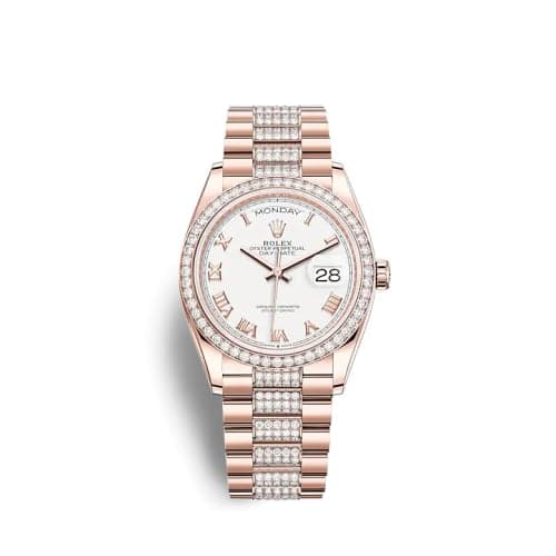Rolex Day-Date 36 Everose Gold / Diamond / White - Roman / President-Diamond