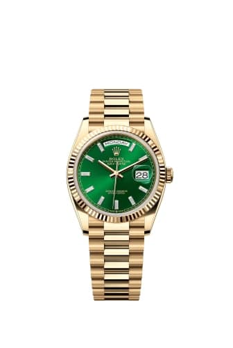 Rolex Day-Date 36 Yellow Gold / Fluted / Bright Green - Baguette / President