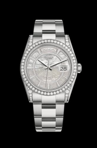Rolex Day-Date 36 White Gold Diamonds / Oyster / MOP Carousel