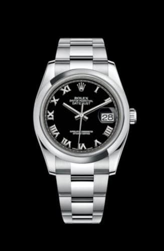 Rolex Datejust 36 Stainless Steel Domed / Oyster / Black Roman