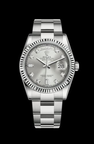 Rolex Day-Date 36 White Gold Fluted / Oyster / Silver Diamonds