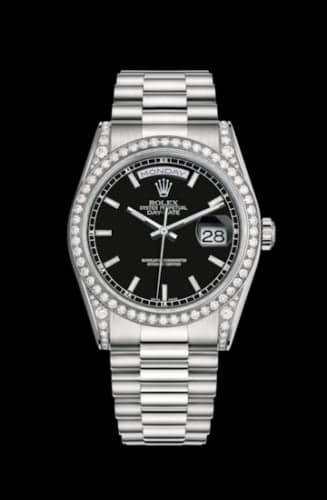 Rolex Day-Date 36 White Gold Diamonds / President / Black