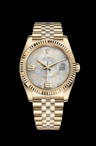 Rolex Datejust 36 Yellow Gold Fluted / Jubilee / Silver Floral
