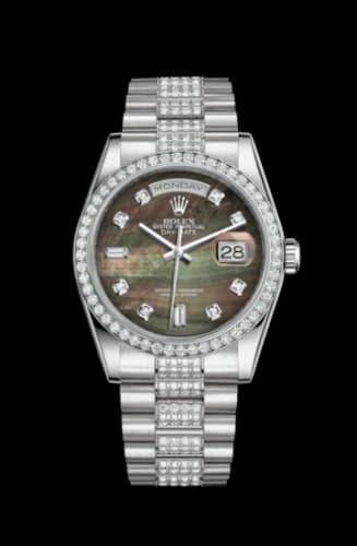 Rolex Day-Date 36 Platinum Diamonds / President Diamonds / Black MOP
