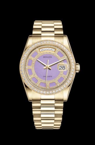 Rolex Day-Date 36 Yellow Gold Diamonds / President / Lavender Jade Carousel