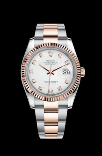 Rolex Datejust 36 Rolesor Everose Fluted / Oyster / White Diamonds