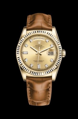 Rolex Day-Date 36 Yellow Gold / Strap / Champagne Diamonds