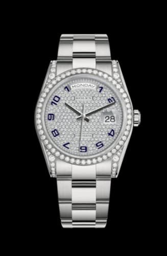 Rolex Day-Date 36 White Gold Diamonds / Oyster / Paved