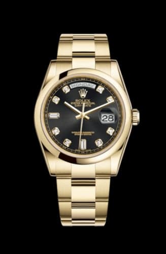 Rolex Day-Date 36 Yellow Gold Domed / Oyster / Black Diamonds
