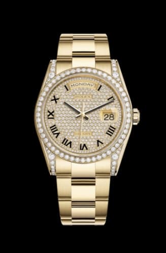 Rolex Day-Date 36 Yellow Gold Fluted / Oyster / Paved