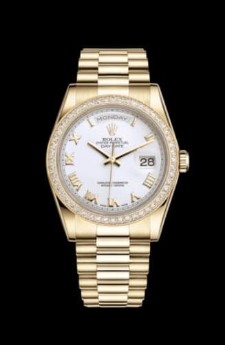 Rolex Day-Date 36 Yellow Gold Diamonds / President / White Roman