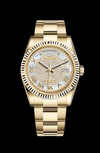 Rolex Day-Date 36 Yellow Gold Fluted / Oyster Diamond / Paved Roman