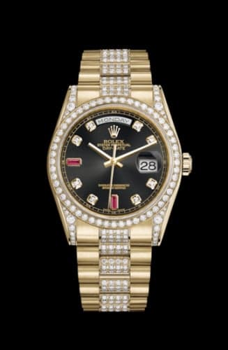 Rolex Day-Date 36 Yellow Gold Diamonds / President Diamonds / Black Diamonds Rubies