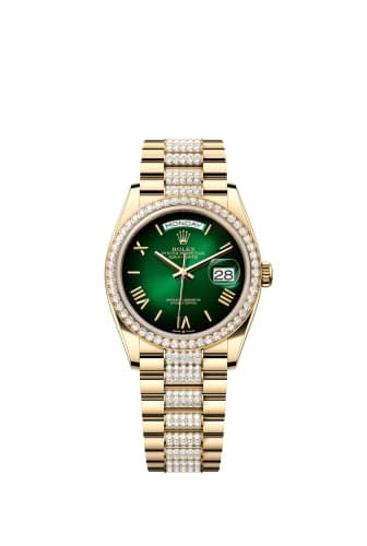 Rolex Day-Date 36 Yellow Gold Diamond / Green - Ombré / President - Diamond