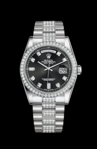 Rolex Day-Date 36 Platinum Diamonds / President Diamonds / Black Diamonds