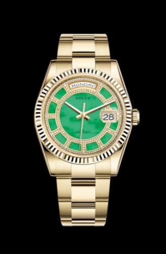 Rolex Day-Date 36 Yellow Gold Fluted / Oyster / Green Jade Carousel